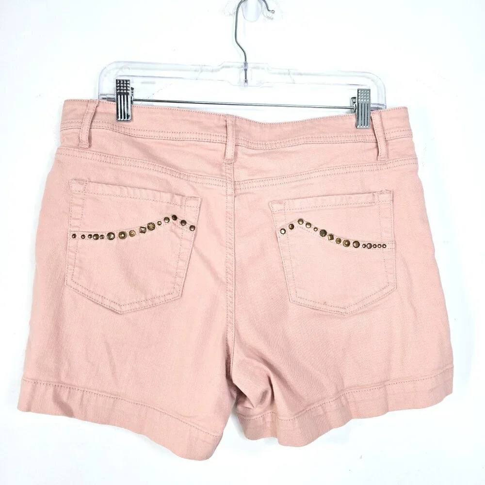 Sonoma Peach Pink Studded Modern Fit Stretch High Rise Denim Shorts